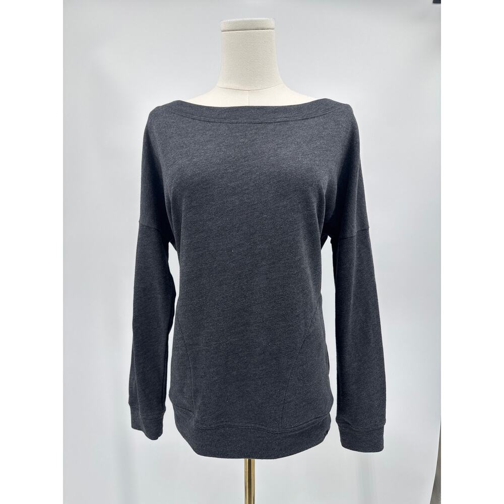 PrAna Charcoal Wide Scoop Neck Organic Cotton Sweatshirt With Pockets S